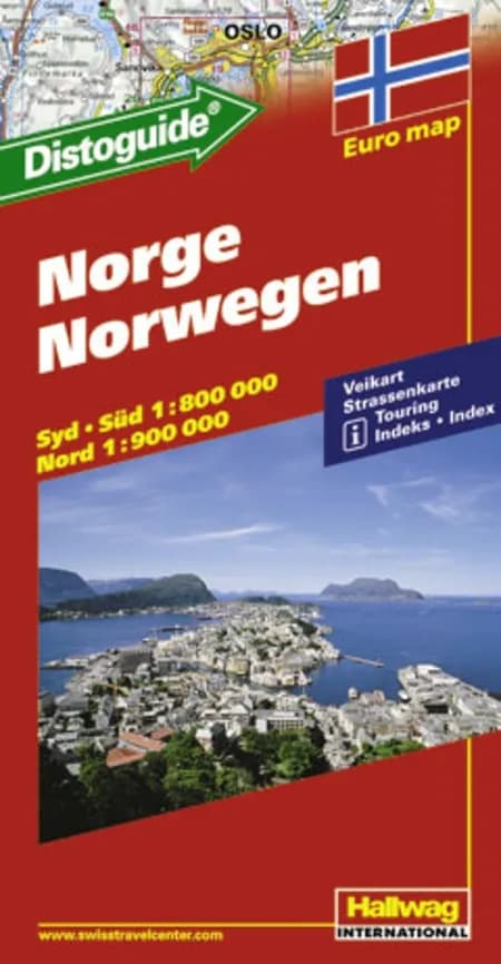 Hallwag, vejkort, Norge (m/ distoguide) 