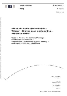 DS 432/Till. 1:2012 Norm for afløbsinstallationer