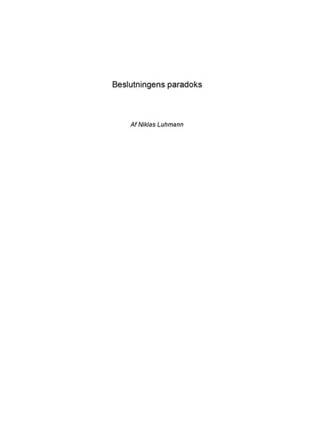 Beslutningens paradoks af Niklas Luhmann