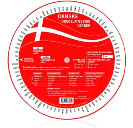 Dansk grammatik-hjul, uregelmæssige verber af Go! Language Press