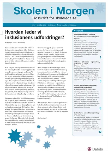 Skolen i Morgen. Nr. 2. 2014. 18. årgang. Tema: Ledelse af inklusion af Camilla Brørup Dyssegaard