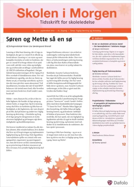 Skolen i Morgen. Nr. 1. September 2012. 16. årgang. Tema: Faglig læsning og skrivning af Jørgen Kuhlmann