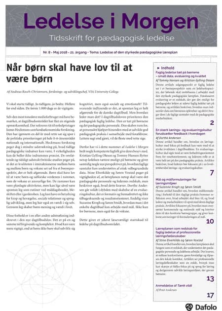 Ledelse i Morgen, Nr. 8. Maj 2018. 21. årgang. Tema: Ledelse af den styrkede pædagogiske læreplan af Andreas Rasch-Christensen