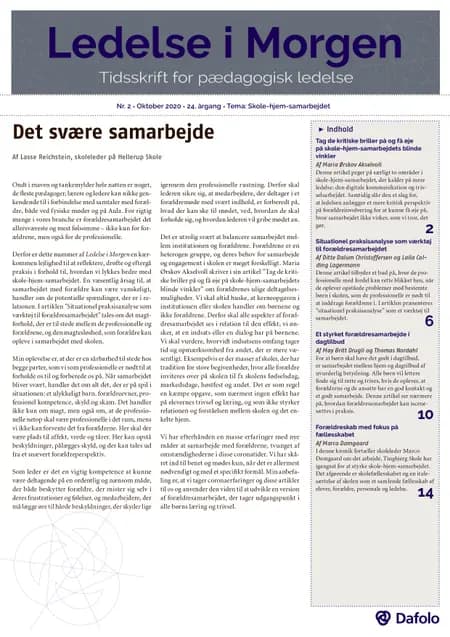 Ledelse i Morgen. Nr. 2. Oktober 2020. Tema: Skole-hjem-samarbejdet af Maria Ørskov Akselvoll