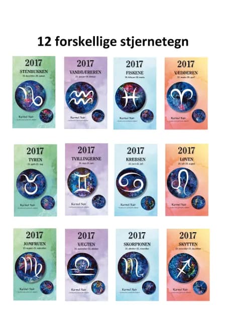 Horoskop 1-12 stjernetegn 2017 i salgsdisplay af Karmel Nair