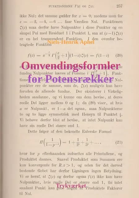 Omvendingsformler for Potensrækker af Niels-Henrik Aphel