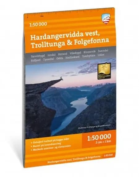 Turkart Hardangervidda vest, Trolltunga & Folgefonna 1:50 000 af Calazo