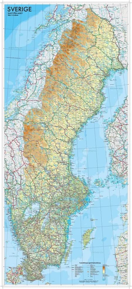 Sverige väggkarta 1:1 300 000 af Kartförlaget