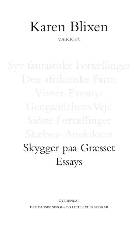 Skygger paa Græsset / Essays af Karen Blixen